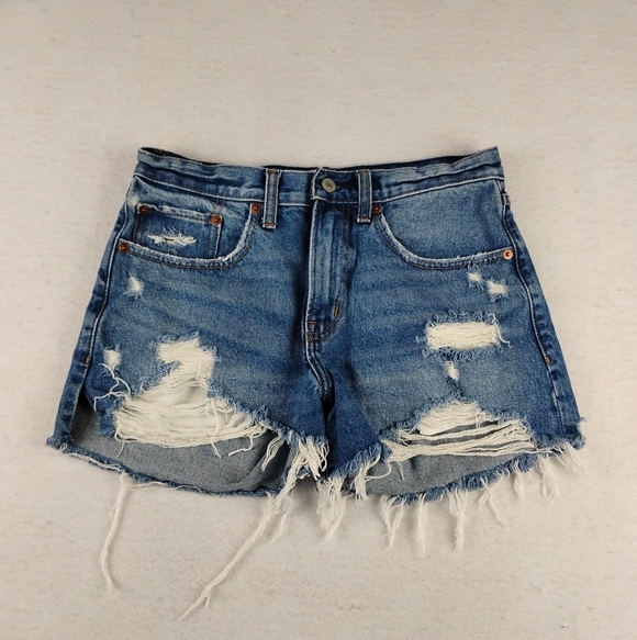 Abercrombie & Fitch Ripped Blue Jean Shorts Size 26/2 - Picture 2 of 5